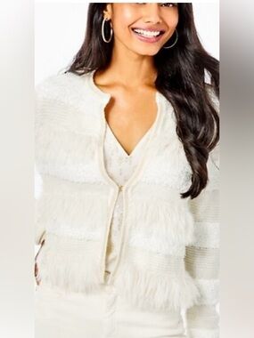Lilly Pulitzer Pelham Cardigan in the color Coconut. Fuzzy L